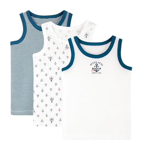 3 Pack Baby Tanktops Kinder Baumwolle Unterhemden Ärmellose Weste Jungen Atmungsaktiv Mesh Base T-Shirt Tops, Weiß 130 von ANIMQUE