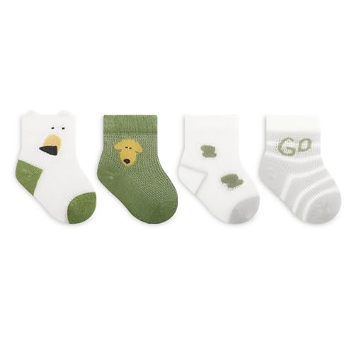 ANIMQUE 4 Paare Unisex Baby Sommer Socken 0-1 Jahre Kleinkind Kinder Dünne Baumwolle Mesh Atmungsaktive Socken Niedliche Cartoon Elastische Weiche Bequeme Socken, Hund Grün S von ANIMQUE