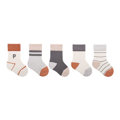 ANIMQUE 5 Paar Baby Socken Baumwolle Kleinkind Frühling Sommer Crew Socken Jungen Mädchen Streifen Farbe Block einfache Basic atmungsaktiv Socken 5-8 Jahre, Grau XL von ANIMQUE