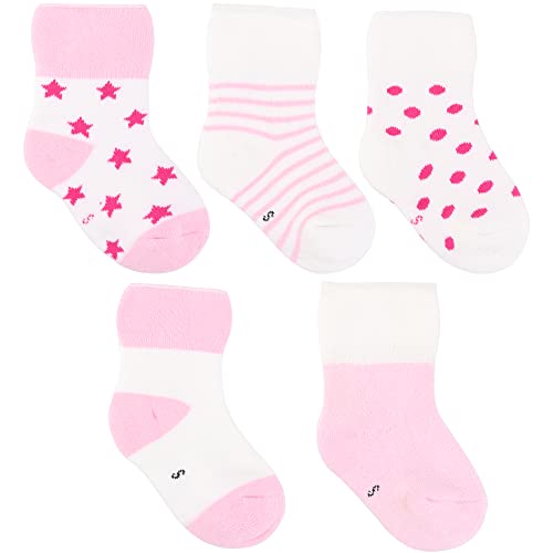 ANIMQUE 5 Paar Babysocken Winter Dicke Warm Baumwolle Socken 0-12 Monate Neugeborene Kleinkind Söckchen Jungen Mädchen Wintersocken Rosa, XS von ANIMQUE