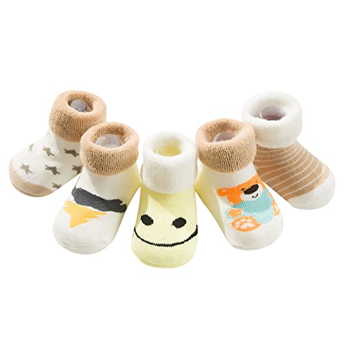 ANIMQUE 5 Paar Babysocken Winter Dicke Warm Baumwolle Söckchen 1-3 Jahre Kleinkind Socken Jungen Mädchen Wintersocken Cartoon Bär, S von ANIMQUE