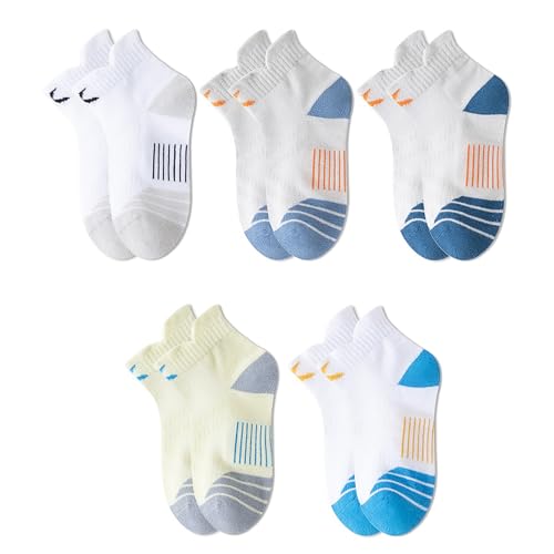 ANIMQUE 5 Paare Kleinkind Sneaker Socken Sommer Dünne Mesh Knöchelsocken 3-5 Jahre Kinder Baumwolle Sport Atmungsaktive Niedrig Geschnittene Socken, A07 L von ANIMQUE