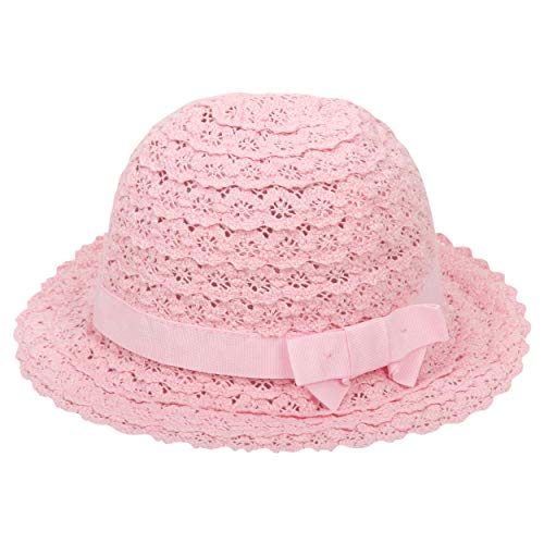 ANIMQUE Baby Baumwolle Sonnenhut Spitze Durchbrochen Strickmütze Mädchen Super Weich Prinzessin Hut Sommer Süß Eimerhut Rosa, 46cm von ANIMQUE