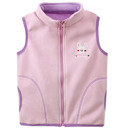 ANIMQUE Baby Kinder Fleeceweste Jungen Mädchen Polar Fleece Weste Stehkragen Reißverschluss Ärmellose Kinderjacke Cartoon Muster, Hase Rosa 110 von ANIMQUE