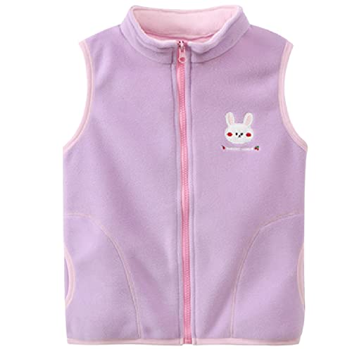 ANIMQUE Baby Kinder Fleeceweste Jungen Mädchen Polar Fleece Weste Stehkragen Reißverschluss Ärmellose Kinderjacke Cartoon Muster, Hase Violett 130 von ANIMQUE