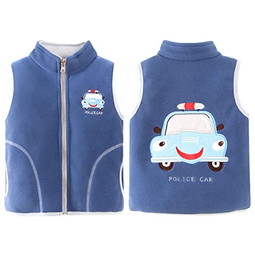 Baby Kinder Fleeceweste Jungen Mädchen Polar Fleece Weste Stehkragen Reißverschluss Ärmellose Kinderjacke Cartoon Muster, Polizeiauto Blau 100 von ANIMQUE