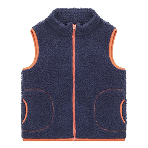 ANIMQUE Baby Kinder Verdicken Fleeceweste Jungen Mädchen Farbblock Weste Stehkragen Reißverschluss Ärmellose Winter Kinderjacke, Marineblau 100 von ANIMQUE