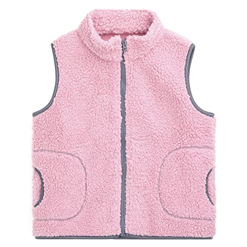 ANIMQUE Baby Kinder Verdicken Fleeceweste Jungen Mädchen Farbblock Weste Stehkragen Reißverschluss Ärmellose Winter Kinderjacke, Rosa 100 von ANIMQUE