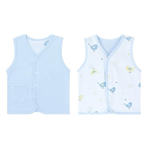 Baby Kleinkind Doppelseitig Westen Frühling Herbst Kinderweste Baumwoll Kinder Ärmellose Jacke Dünn Strickjacke Oberteil mit Druckknopf, Blau 66 von ANIMQUE