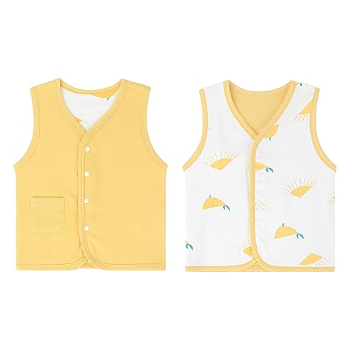 ANIMQUE Baby Kleinkind Doppelseitig Westen Frühling Herbst Kinderweste Baumwoll Kinder Ärmellose Jacke Dünn Strickjacke Oberteil mit Druckknopf, Gelb 100 von ANIMQUE