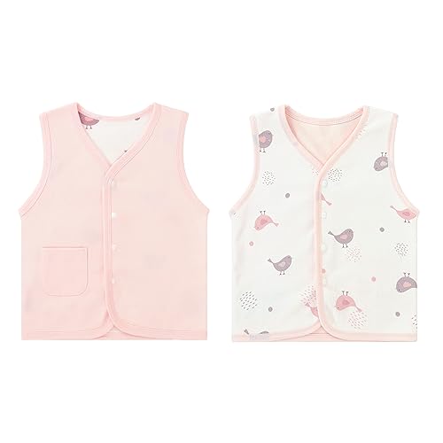 ANIMQUE Baby Kleinkind Doppelseitig Westen Frühling Herbst Kinderweste Baumwoll Kinder Ärmellose Jacke Dünn Strickjacke Oberteil mit Druckknopf, Rosa 90 von ANIMQUE