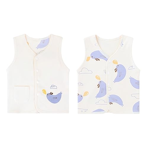 ANIMQUE Baby Kleinkind Doppelseitig Westen Junge Mädchen Baumwoll Ärmellose Kinderweste Jacke Frühling Herbst Strickjacke Oberteil mit Cartoon Muster, Delphin Beige 100 von ANIMQUE