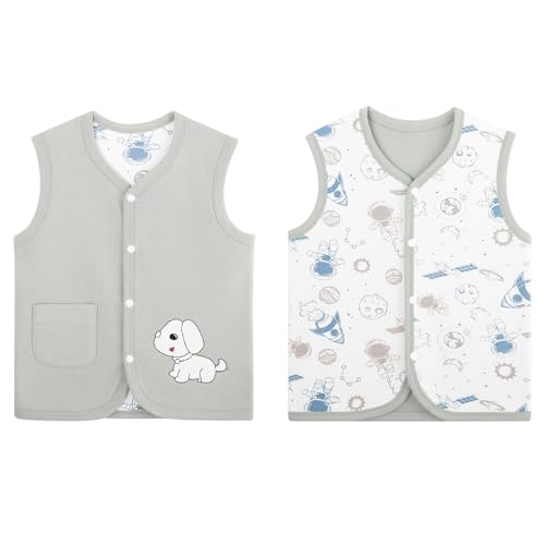 ANIMQUE Baby Kleinkind Kinder Baumwoll Westen Doppelseitig Ärmellose Jacke Kinderweste mit Druckknopf Frühling Herbst, Welpe Grau 66 von ANIMQUE