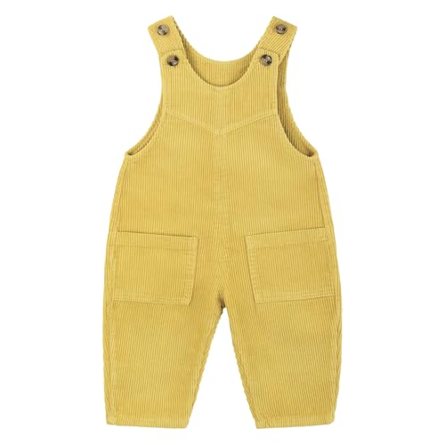 ANIMQUE Baby Kleinkind Kinder Cord Latzhosen Overall Jungen Mädchen Jumpsuits Ärmellose Knopf Verstellbare Hosenträger Hose Basic 0-4 Jahr, Gelb 110 von ANIMQUE