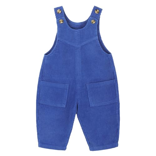 ANIMQUE Baby Kleinkind Kinder Cord Latzhosen Overall Jungen Mädchen Jumpsuits Ärmellose Knopf Verstellbare Hosenträger Hose Basic 0-4 Jahr, Marineblau 110 von ANIMQUE