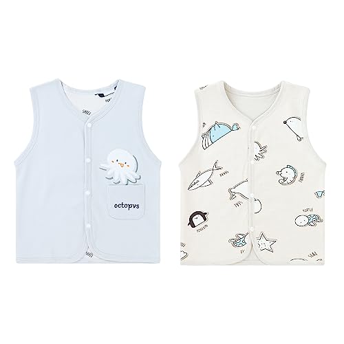 ANIMQUE Baby Kleinkind Kinder Doppelseitig Westen Frühling Herbst Baumwoll Dünn Ärmellose Jacke Kinderweste mit Druckknopf mit Cartoon Muster, Oktopus Grau 100 von ANIMQUE