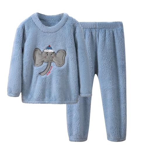 ANIMQUE Baby Kleinkind Kinder Flanell Pyjama Set Herbst Winter Warme Zweiteilige Schlafanzüge Eltern-Kind Lange Ärmel Tops Hosen Homewear, Blau 180 von ANIMQUE