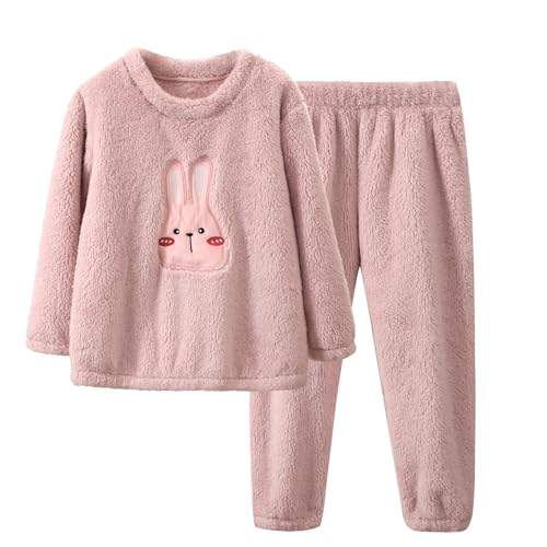 ANIMQUE Baby Kleinkind Kinder Flanell Pyjama Set Herbst Winter Warme Zweiteilige Schlafanzüge Eltern-Kind Lange Ärmel Tops Hosen Homewear, Rosa 140 von ANIMQUE