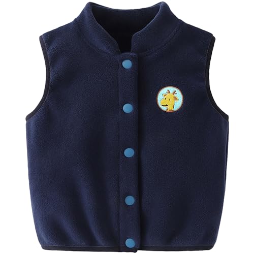 ANIMQUE Baby Kleinkind Polarfleece Westen Kinder Jacke Junge Mädchen Baumwoll Ärmellose Kinderweste Frühling Herbst Strickjacke Oberteil mit Cartoon Muster, Marineblau 110 von ANIMQUE