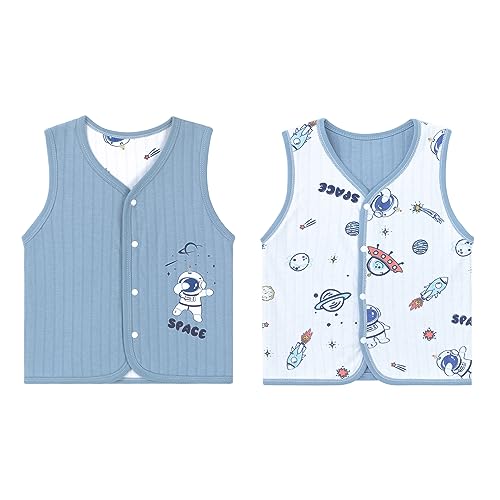 Baby Kleinkind Westen Doppelseitig Ärmellose Kinderweste Baumwoll Kinder Jacke Frühling Herbst Strickjacke Oberteil mit Druckknopf, Weltraum Blau 73 von ANIMQUE