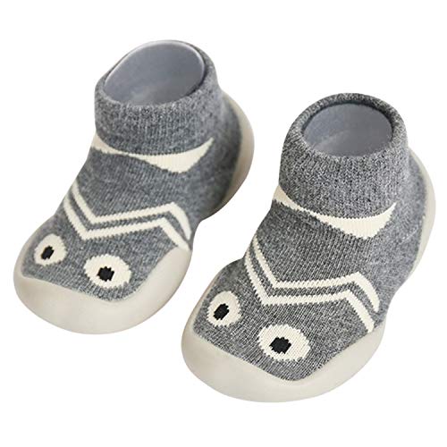 ANIMQUE Baby Lauflernschuhe Krabbelschuhe Kinder Anti Rutsch Socken Schuhe Hausschuhe rutschfest Sohle Weich 26/27, Grau von ANIMQUE