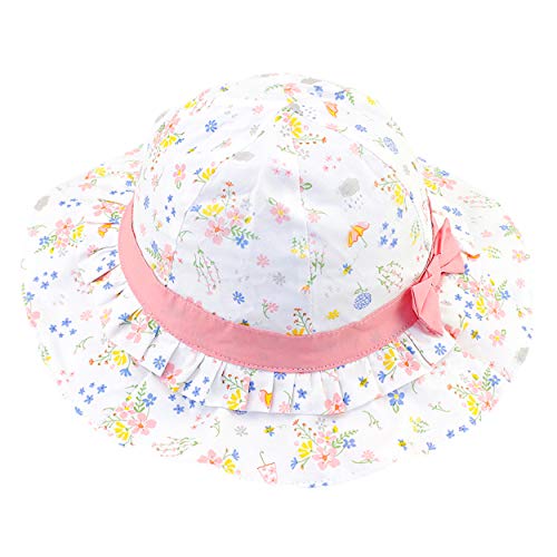 ANIMQUE Baby Mädchen Sonnenhut Frühling Blumen Motiv Süß und Lieblich Sommer Fischerhut Baumwolle Hut Urlaub Strandhut Rosa, Kopfumfang 46cm S von ANIMQUE