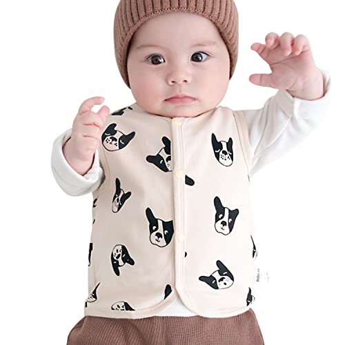 ANIMQUE Baby Unisex Weste Baumwolle Süß Tiere Jungen Mädchen Ärmellos Jacke Top für Kleinkind Hündchen, Beige 100 von ANIMQUE