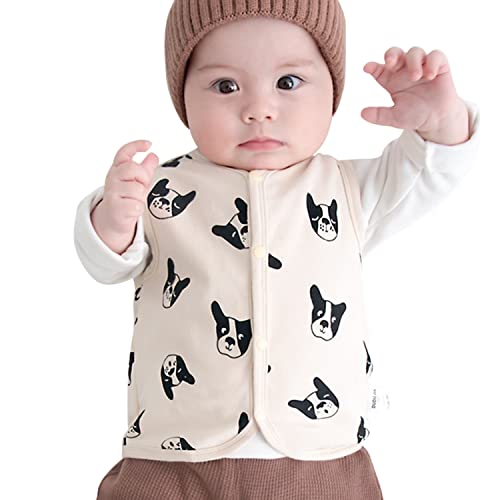 ANIMQUE Baby Unisex Weste Baumwolle Süß Tiere Jungen Mädchen Ärmellos Jacke Top für Kleinkind Hündchen, Beige 110 von ANIMQUE