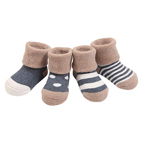 ANIMQUE Baby Winter Socken Dicke Warm 1-3 Jahre Kleinkind Söckchen Jungen Mädchen Baumwolle Wintersocken 4er Pack Marineblau, M von ANIMQUE