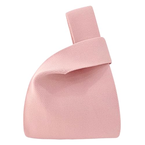 ANIMQUE Damen Häkeln Tragetasche Einfarbig Geschenk Tasche Schultertasche Gestrickt Ärmel Knoten Tasche Kleine Niedliche Tragbare Geldbörse Faltbar Tote, Rosa von ANIMQUE