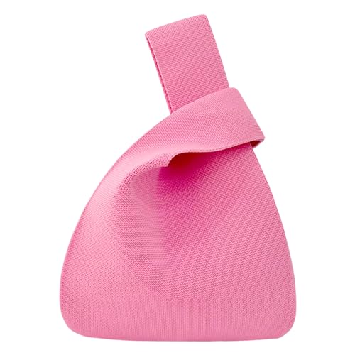 ANIMQUE Damen Häkeln Tragetasche Einfarbig Geschenk Tasche Schultertasche Gestrickt Ärmel Knoten Tasche Kleine Niedliche Tragbare Geldbörse Faltbar Tote, Rosarot von ANIMQUE