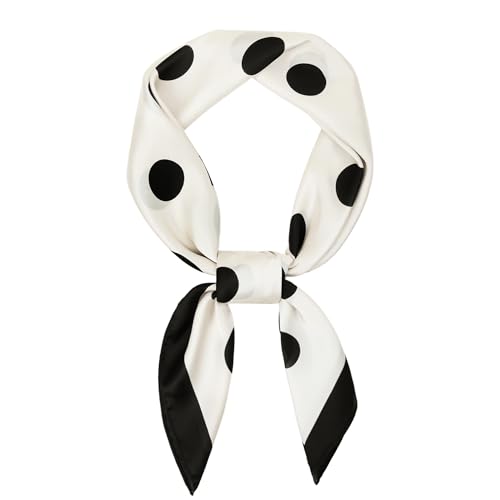 ANIMQUE Damen Kunstseide Schal Quadratischer Seidenschal Polka Dots Halstuch Haar Elegant Haarband Haar Accessoire Gürtel Accessoire 90cmx90cm, Beige von ANIMQUE