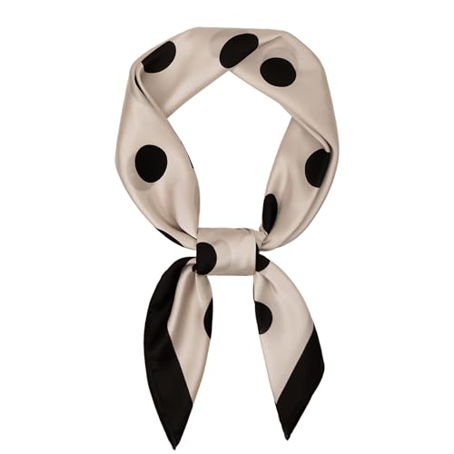ANIMQUE Damen Kunstseide Schal Quadratischer Seidenschal Polka Dots Halstuch Haar Elegant Haarband Haar Accessoire Gürtel Accessoire 90cmx90cm, Champagner Grau von ANIMQUE