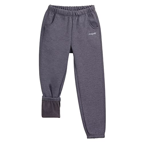 ANIMQUE Jungen Mädchen Fleecehose Winter Lässige Fleece Gefüttert Jogginghose Kleinkind Kinder Verdicken Jogger Hose Einfarbig Elastischer Bündchen Hosen 2-12 Jahre, Dunkelgrau 120 von ANIMQUE