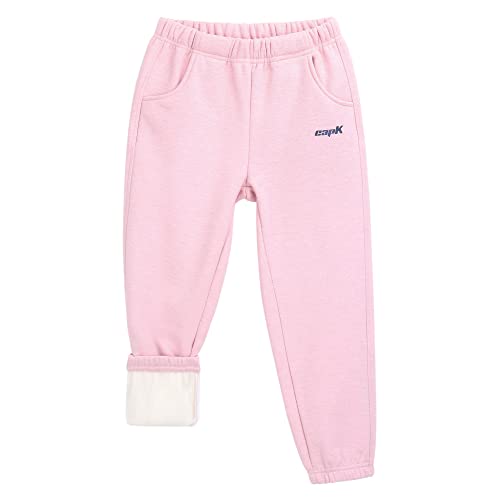 ANIMQUE Jungen Mädchen Fleecehose Winter Lässige Fleece Gefüttert Jogginghose Kleinkind Kinder Verdicken Jogger Hose Einfarbig Elastischer Bündchen Hosen 2-12 Jahre, Rosa 110 von ANIMQUE