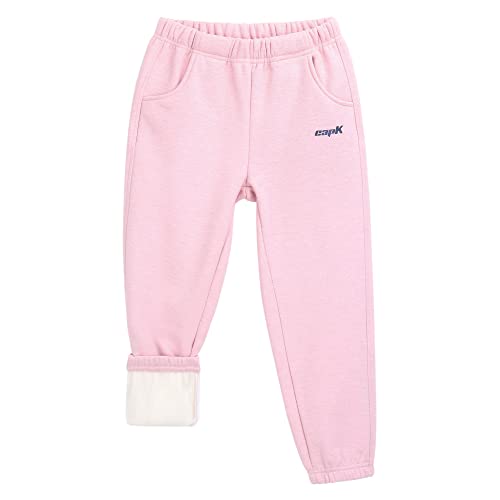 ANIMQUE Jungen Mädchen Fleecehose Winter Lässige Fleece Gefüttert Jogginghose Kleinkind Kinder Verdicken Jogger Hose Einfarbig Elastischer Bündchen Hosen 2-12 Jahre, Rosa 130 von ANIMQUE