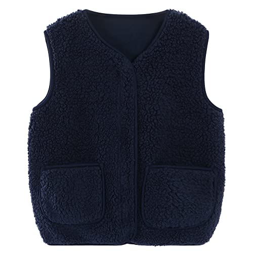 ANIMQUE Kinder Fleece Weste Herbst Winter Baby Kleinkind Leichter Ärmellos Reißverschluss Fleeceweste Kind Jungen Mädchen Warm Oberbekleidung Jacken mit Taschen 2-12 Jahre, Marineblau 110 von ANIMQUE