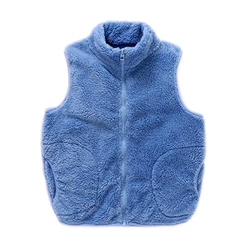 ANIMQUE Kinder Fleece Weste Winter Baby Kleinkind Jungen Mädchen Eltern-Kind Fleeceweste Super Warm Plüsch Shu-Velveteen Ärmellose Jacke Stehkragen mit Reißverschluss, Azurblau 110 von ANIMQUE