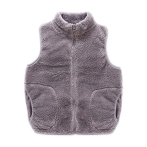 ANIMQUE Kinder Fleece Weste Winter Baby Kleinkind Jungen Mädchen Eltern-Kind Fleeceweste Super Warm Plüsch Shu-Velveteen Ärmellose Jacke Stehkragen mit Reißverschluss, Grau 100 von ANIMQUE