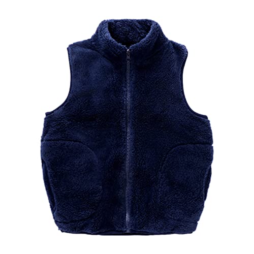 ANIMQUE Kinder Fleece Weste Winter Baby Kleinkind Jungen Mädchen Eltern-Kind Fleeceweste Super Warm Plüsch Shu-Velveteen Ärmellose Jacke Stehkragen mit Reißverschluss, Marineblau 100 von ANIMQUE