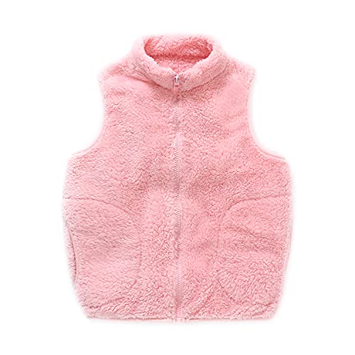 ANIMQUE Kinder Fleece Weste Winter Baby Kleinkind Jungen Mädchen Eltern-Kind Fleeceweste Super Warm Plüsch Shu-Velveteen Ärmellose Jacke Stehkragen mit Reißverschluss, Rosa 100 von ANIMQUE