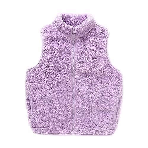 ANIMQUE Kinder Fleece Weste Winter Baby Kleinkind Jungen Mädchen Eltern-Kind Fleeceweste Super Warm Plüsch Shu-Velveteen Ärmellose Jacke Stehkragen mit Reißverschluss, Violett 130 von ANIMQUE