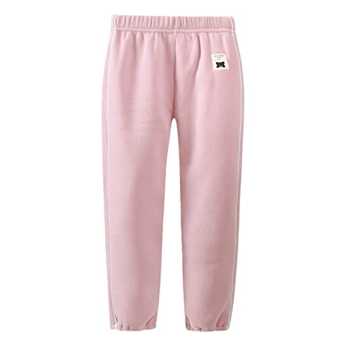 ANIMQUE Kinder Fleecehose Winter Jogginghose Poalr Fleece Gefüttert Jungen Mädchen Elastischer Bündchen Hosen, Rosa 150 von ANIMQUE