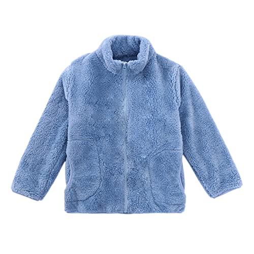 ANIMQUE Kinder Fleecejacke Stehkragen Durchgehender Reißverschluss Eltern-Kind Jacke Winter Kleinkind Jungen Mädchen Warm Plüsch Korallenvlies Outerwear, Azurblau 100 von ANIMQUE