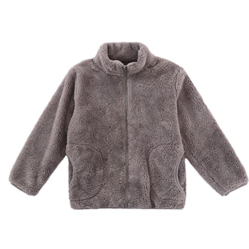 ANIMQUE Kinder Fleecejacke Stehkragen Durchgehender Reißverschluss Eltern-Kind Jacke Winter Kleinkind Jungen Mädchen Warm Plüsch Korallenvlies Outerwear, Grau 120 von ANIMQUE