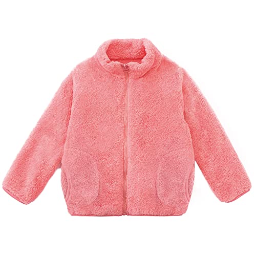 ANIMQUE Kinder Fleecejacke Stehkragen Durchgehender Reißverschluss Eltern-Kind Jacke Winter Kleinkind Jungen Mädchen Warm Plüsch Korallenvlies Outerwear, Korallenrot 100 von ANIMQUE