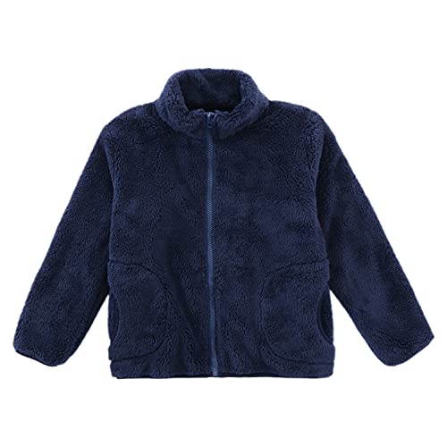 ANIMQUE Kinder Fleecejacke Stehkragen Durchgehender Reißverschluss Eltern-Kind Jacke Winter Kleinkind Jungen Mädchen Warm Plüsch Korallenvlies Outerwear, Marineblau 110 von ANIMQUE