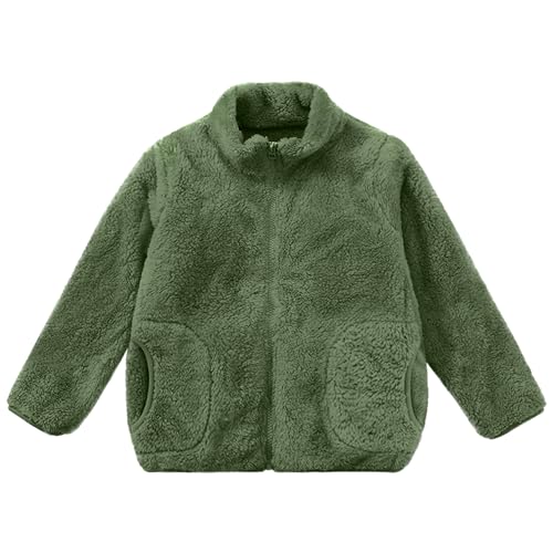 ANIMQUE Kinder Fleecejacke Stehkragen Durchgehender Reißverschluss Eltern-Kind Jacke Winter Kleinkind Jungen Mädchen Warm Plüsch Korallenvlies Outerwear, Olivgrün 100 von ANIMQUE