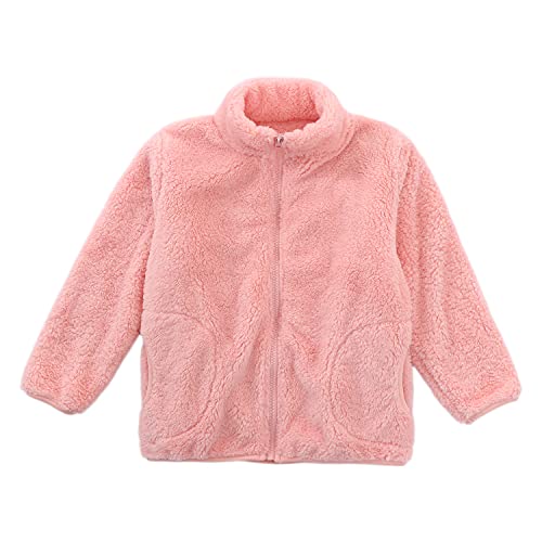 ANIMQUE Kinder Fleecejacke Stehkragen Durchgehender Reißverschluss Eltern-Kind Jacke Winter Kleinkind Jungen Mädchen Warm Plüsch Korallenvlies Outerwear, Rosa 100 von ANIMQUE