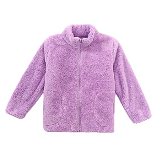 ANIMQUE Kinder Fleecejacke Stehkragen Durchgehender Reißverschluss Eltern-Kind Jacke Winter Kleinkind Jungen Mädchen Warm Plüsch Korallenvlies Outerwear, Violett 100 von ANIMQUE